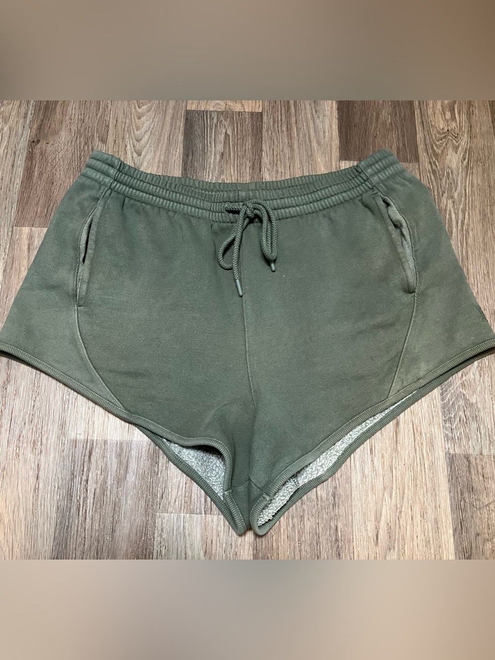 PINK Victoria's Secret Olive Green Fleece-Lined Athletic Shorts